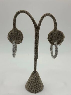 Silver Crystal Pave Hoop Earrings - Women Jewelry 1”